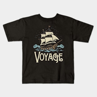 Ship Sailing Through The Deep Blue Sea Artwork Design Kids T-Shirt